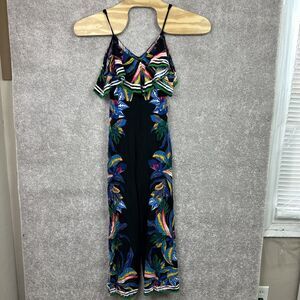 Flying Tomato Jumpsuit Womens Small Multicolor Tropical Ruffle Wide Leg‎